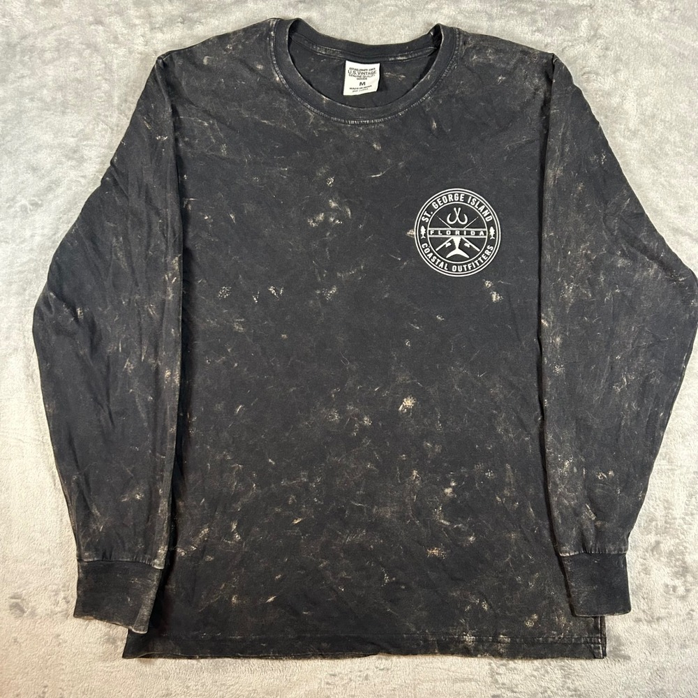 US Vintage St George Island Florida Long Sleeve Shirt Black Acid Wash Mens M